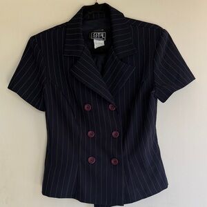 City Triangles Navy Pinstripe Short Sleeve Blazer